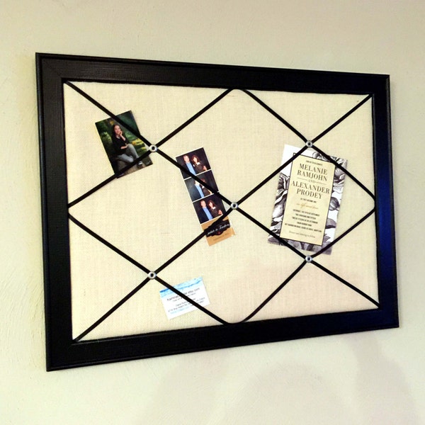 Framed French Memo Board,  Memory Board, Photo Board Organizer, Modern Decor, Fabric and ribbon board, Office Decor, Bulletin Board