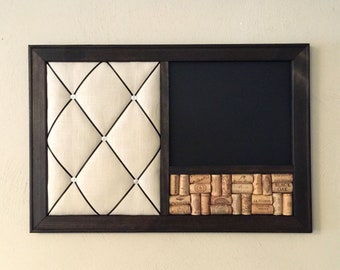 Framed Chalkboard, Wine Cork board Bulletin Board & French Memo Board Wall Organizer, Memory Board, Vision Board, Modern Farmhouse Decor