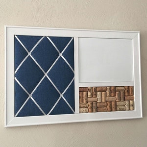 Denim Decor French Memo Board, Whiteboard or Chalkboard, Corkboard Bulletin Board, Dorm Organizer, Indigo, Teen room decor, Wall organizer