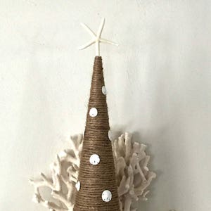 Jute Rope & Sand dollar Cone Tree, Coastal Christmas Decor, Cone Christmas tree, Nautical Decor, table centerpiece, Holiday Decor, Beach image 3