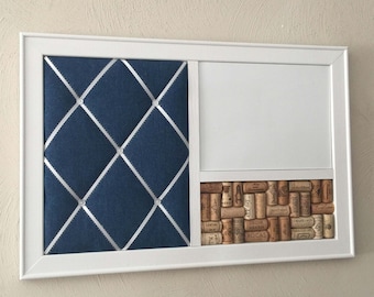 Denim Decor French Memo Board, Whiteboard or Chalkboard, Corkboard Bulletin Board, Dorm Organizer, Indigo, Teen room decor, Wall organizer