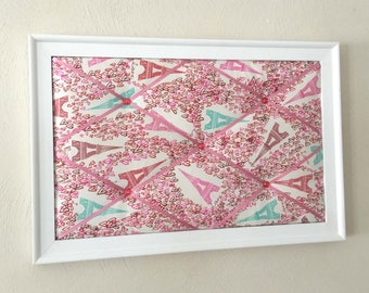 French Memo Board, Paris Decor, Girls room, Dorm Decor, Fabric & Ribbon Board, Bulletin Board, Photo Display, Teen room, Valentines day gift