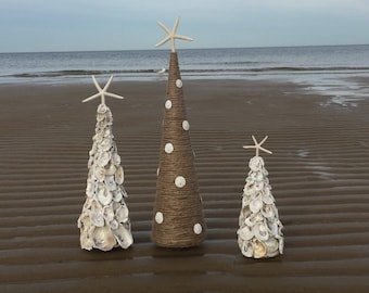 Jute Rope & Sand dollar Cone Tree, Coastal Christmas Decor, Cone Christmas tree, Nautical Decor,  table centerpiece, Holiday Decor, Beach