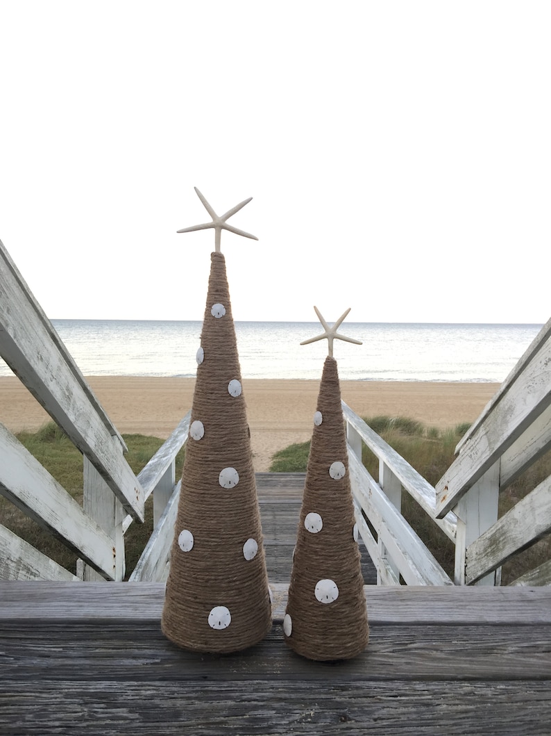 Jute Rope & Sand dollar Cone Tree Coastal Christmas Decor Etsy