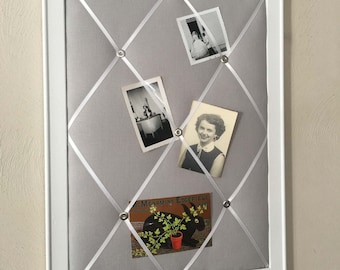 Framed Gray Linen French Memo Board, Memory Board, Photo Board Organizer, Modern Decor, Grey Fabric Ribbon Board, Vision Board, Memory Board