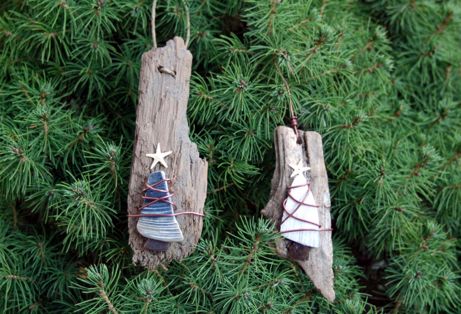 Driftwood Ornaments Shell & Starfish Christmas Ornaments set - Etsy