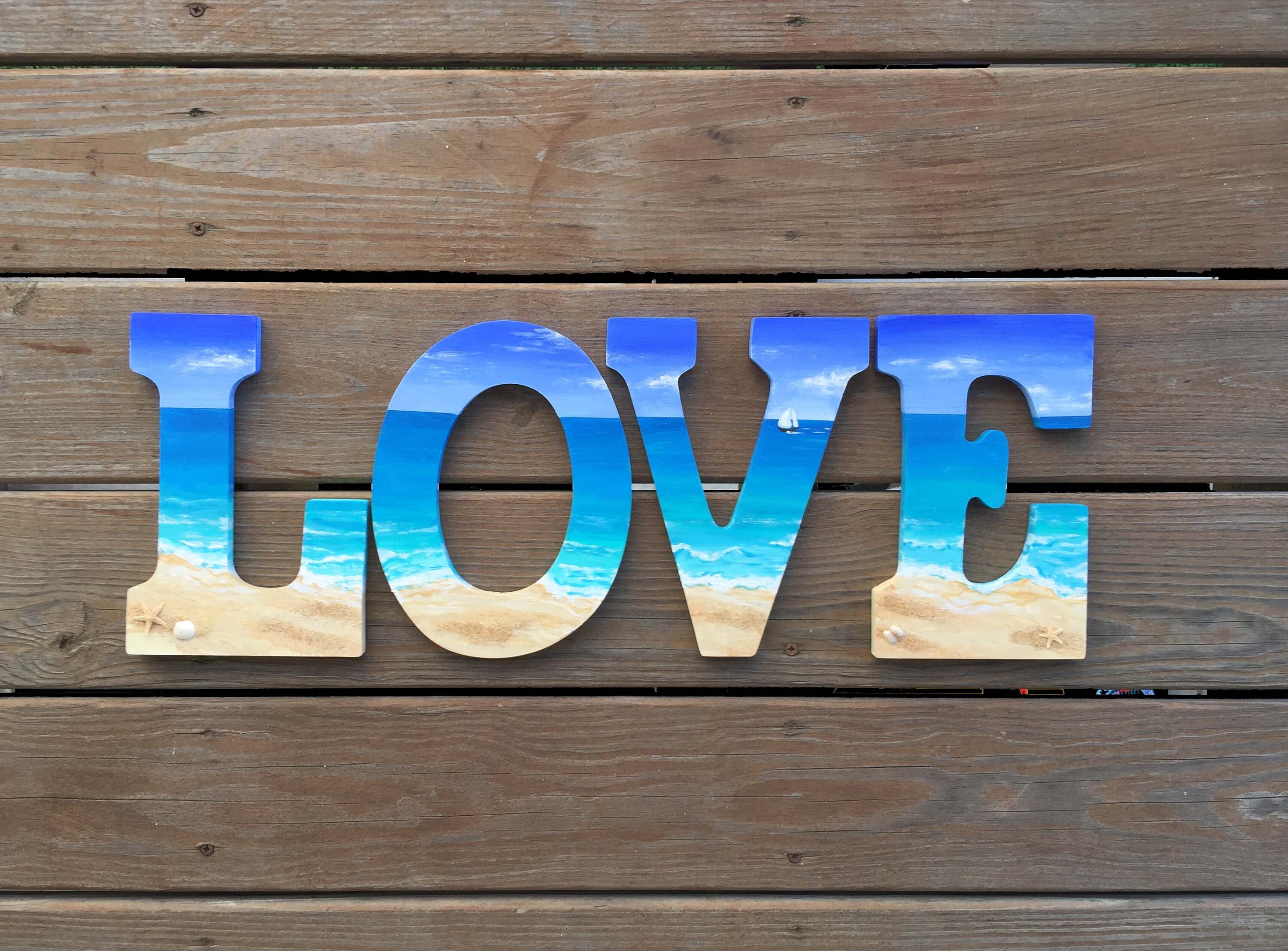 Beach Letter Art Hand Painted Beach letters Coastal Cottage Etsy