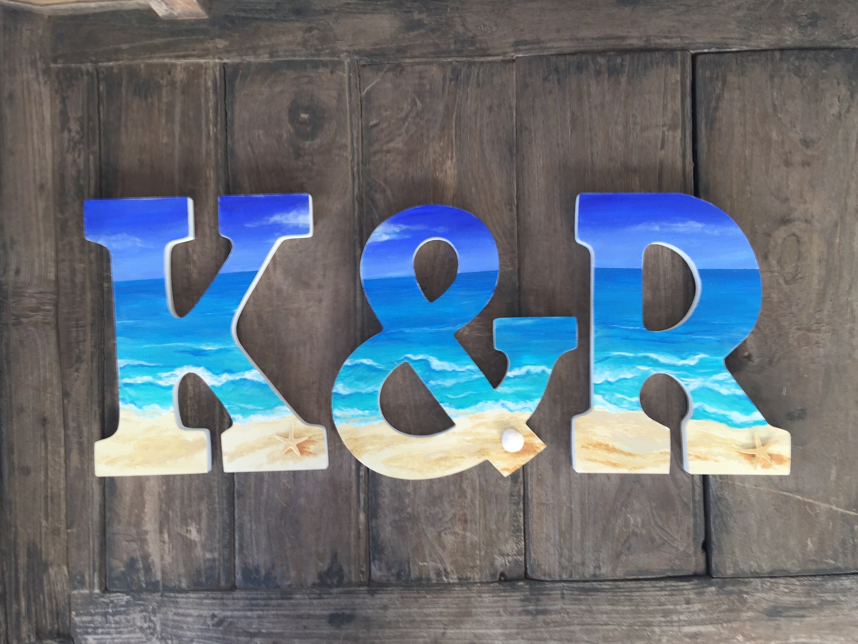 Beach Letter Art Hand Painted Beach letters Coastal Cottage Etsy