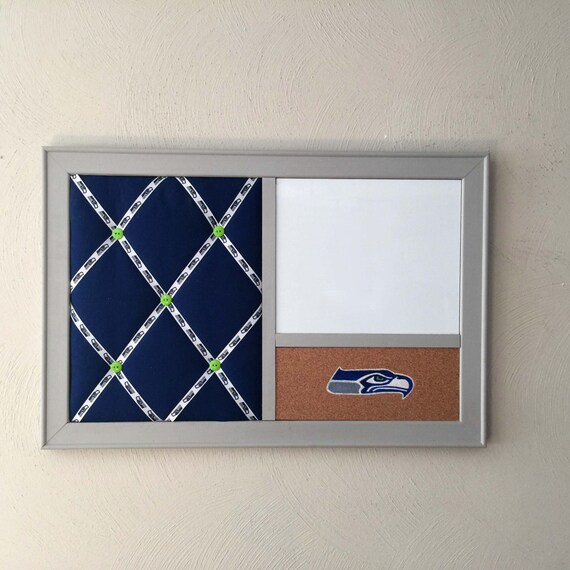 Seattle Seahawks Decor Desk Organizer With French Memo Board Hand Painted Cork Board Whiteboard Dry Erase Office Decor Boys Room