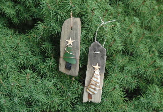 christmas baubles /cornish sea glass/ tree decoration/ driftwood tree /vintage 