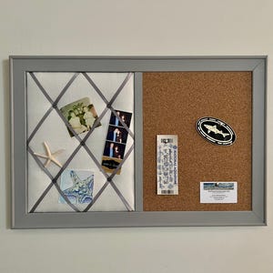 Framed Bulletin Board: Fabric & Ribbon French Memo Board and Corkboard Combo Wall Organizer