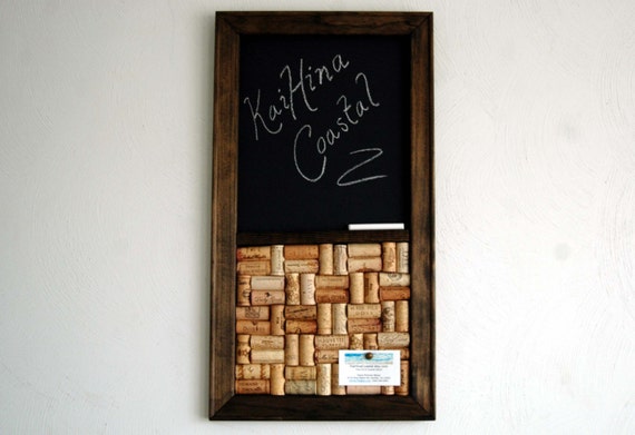 Wine Cork Board Chalkboard Combo Kitchen Organizer Etsy