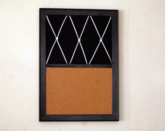 Black Fabric French Memo Board & Corkboard in a Black Framed Wall Organizer