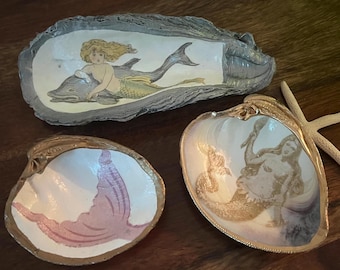 Mermaid Oyster and Clam Shell Ring Dishes, Coastal Decor