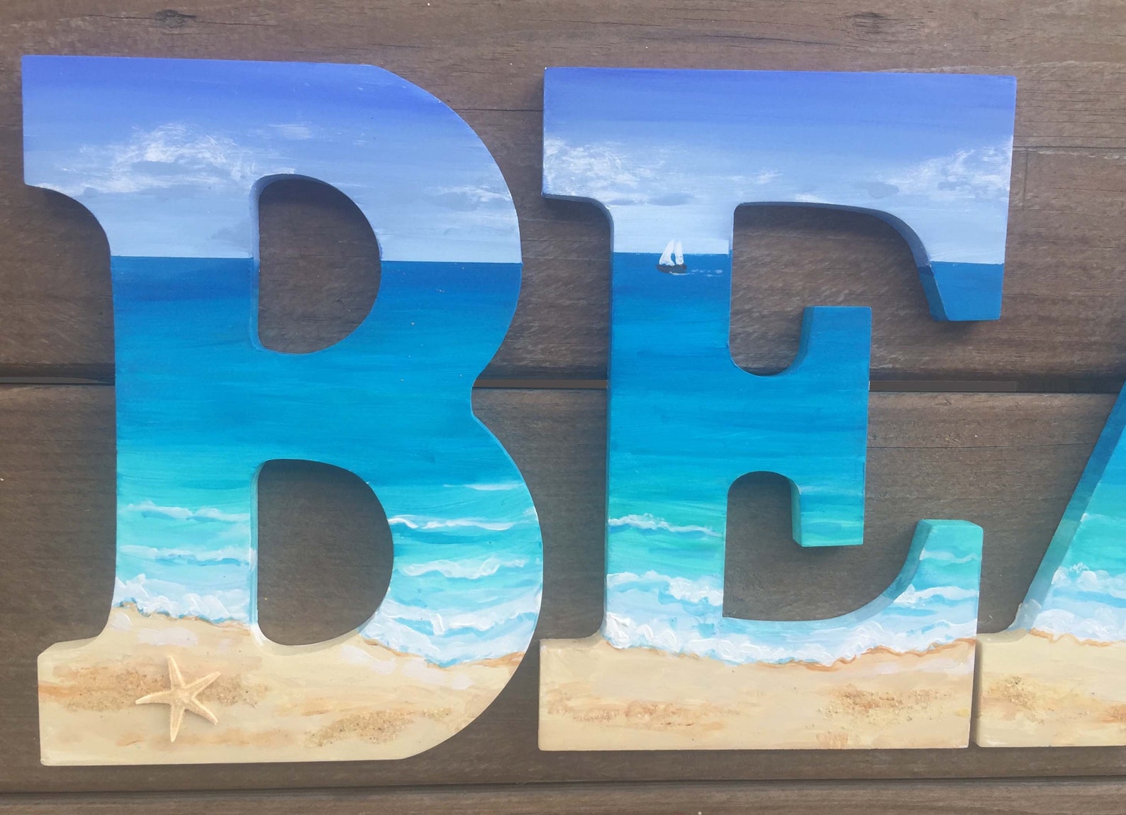 Beach Letter Art Hand Painted Beach Letters Coastal Cottage Etsy