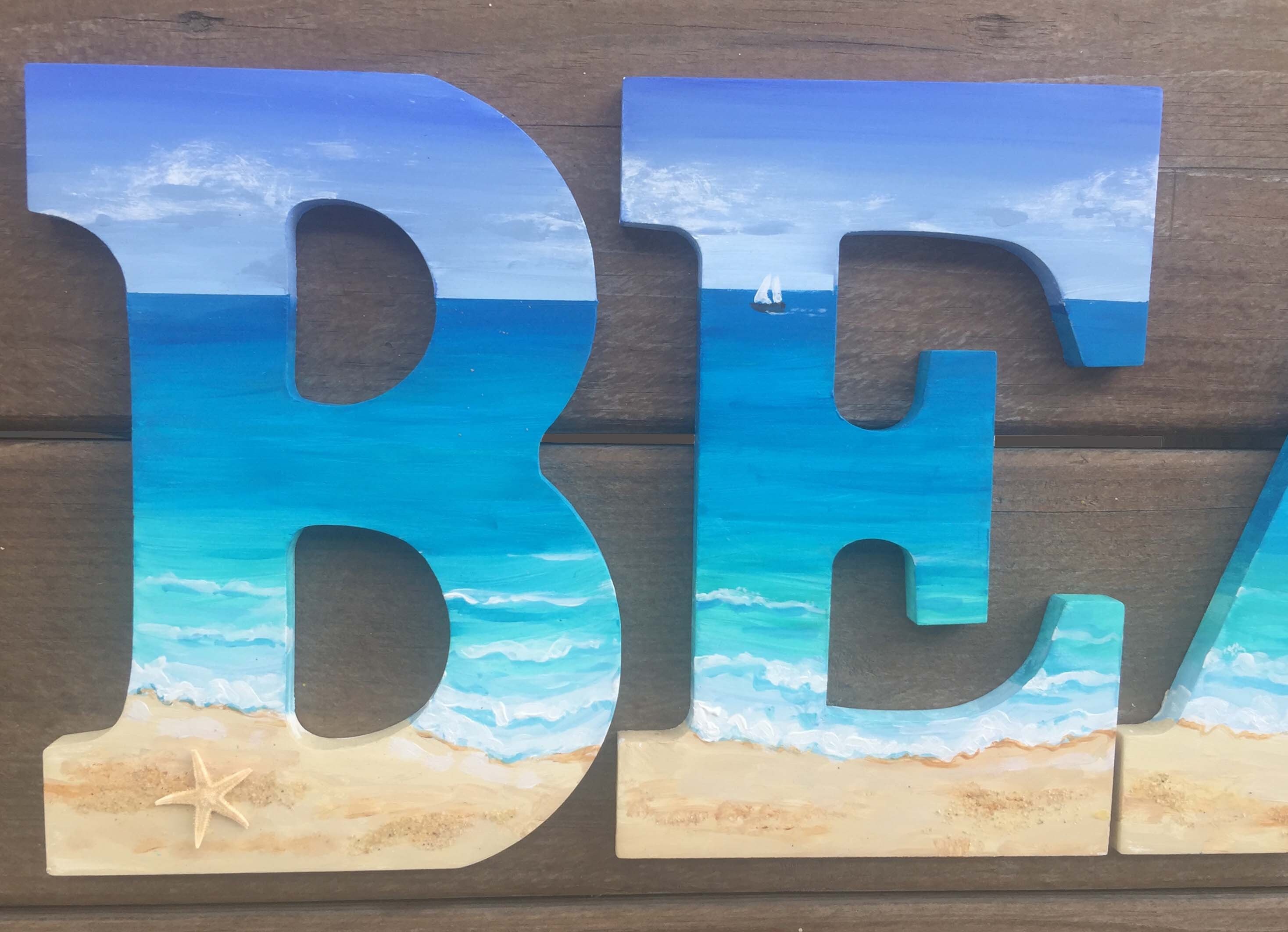 Beach Letter Art Hand Painted Beach letters Coastal Cottage Etsy