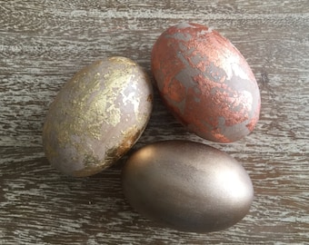 Metallic Gold Leaf Easter Eggs, Decorative Handmade, Gilded Metal leaf egg, Modern, Spring Décor, Easter gift, Wooden, Contemporary, Copper