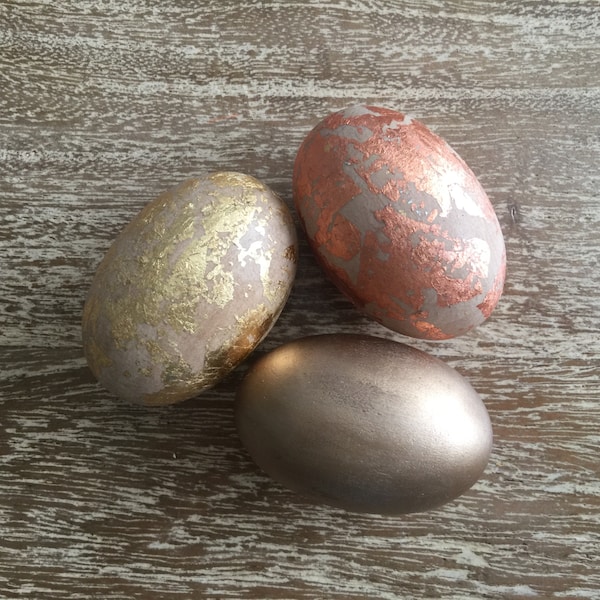 Metallic Gold Leaf Easter Eggs, Decorative Handmade, Gilded Metal leaf egg, Modern, Spring Décor, Easter gift, Wooden, Contemporary, Copper