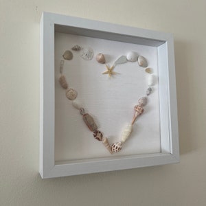 Open heart shell in a White Shadow Box Frame, Coastal Decor, Heart Mosaic, Seashell wall art, Mother's day gift, pink, beach wedding image 3