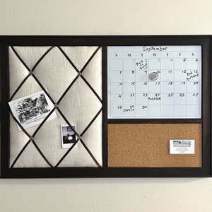 Dry Erase Monthly Whiteboard Calendar, Cork board, French Memo Board,  framed Wall Organizer, Family Command Center, Cute home office decor