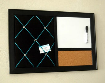 Magnetic Dry Erase Board, Customized Black and White  French Memo Board, Cork board Message & Bulletin Board, Dorm Decor, Cubicle Decor