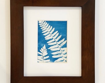 Botanical Cyanotype, Original handmade framed artwork, Fern plant, Cottage core, Blue & White, Woodland Decor, Photography, Gift, Boho