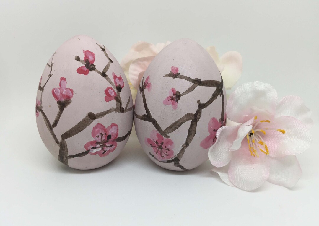 Personalized Hand Painted Pink Cherry Blossom Wooden Easter Eggs - Etsy