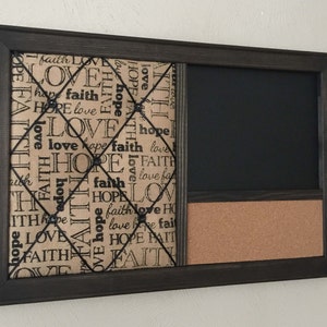 Faith Hope Love French Memo Board: Chalkboard or Whiteboard and Corkboard Framed Wall Organizer