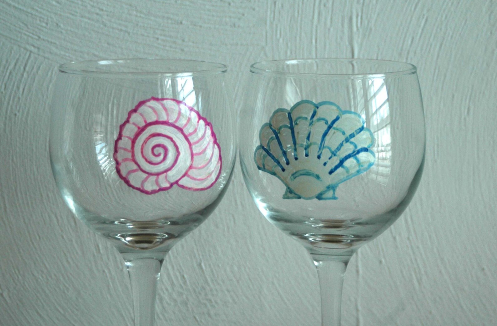 Hand Painted Beach Wine Glasses with Seashells Sand dollar Etsy