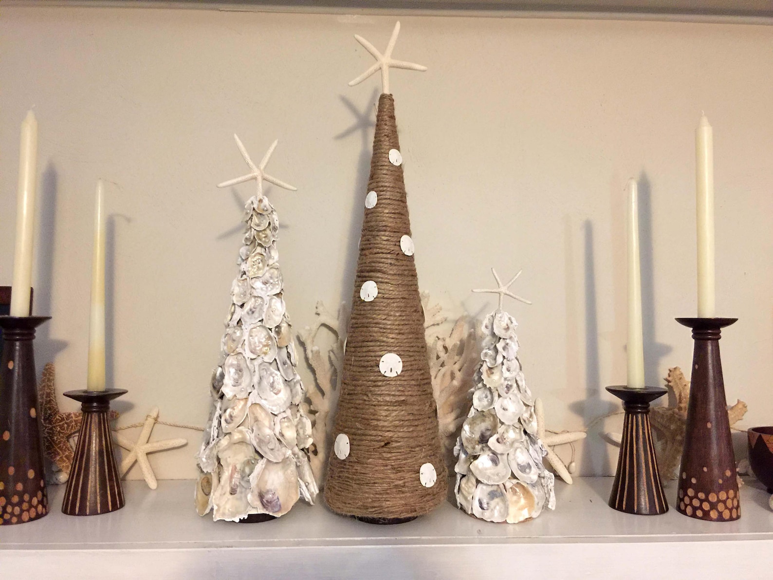 Jute Rope & Sand dollar Cone Tree Coastal Christmas Decor Etsy