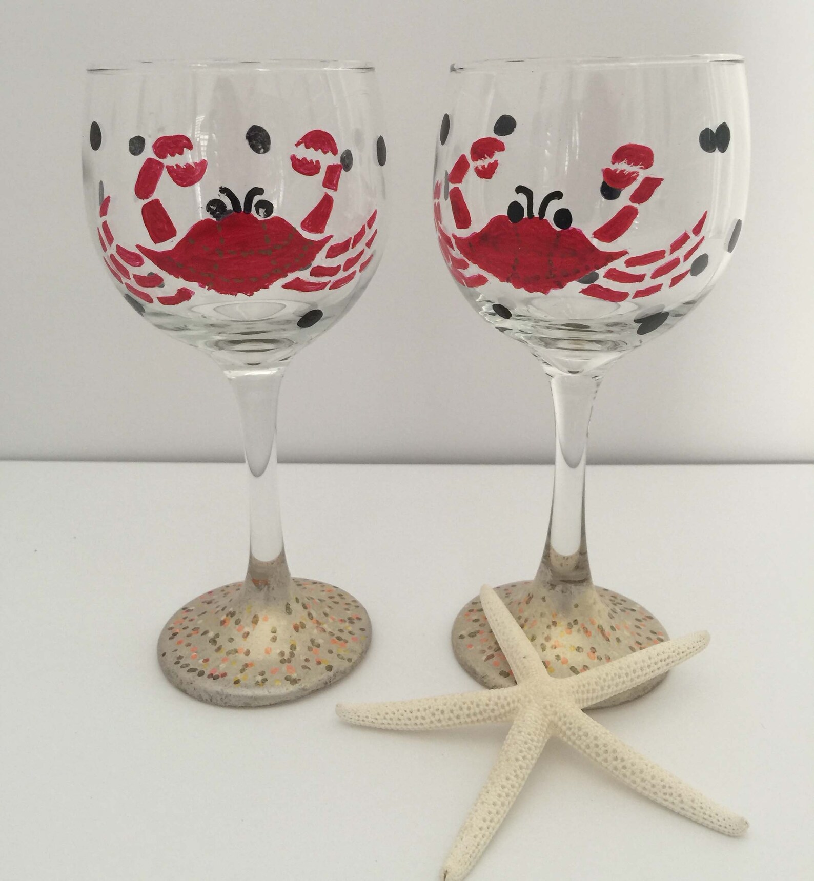 Hand Painted Wine Glasses Set of 2 Crab Wine Glasses Beach Etsy