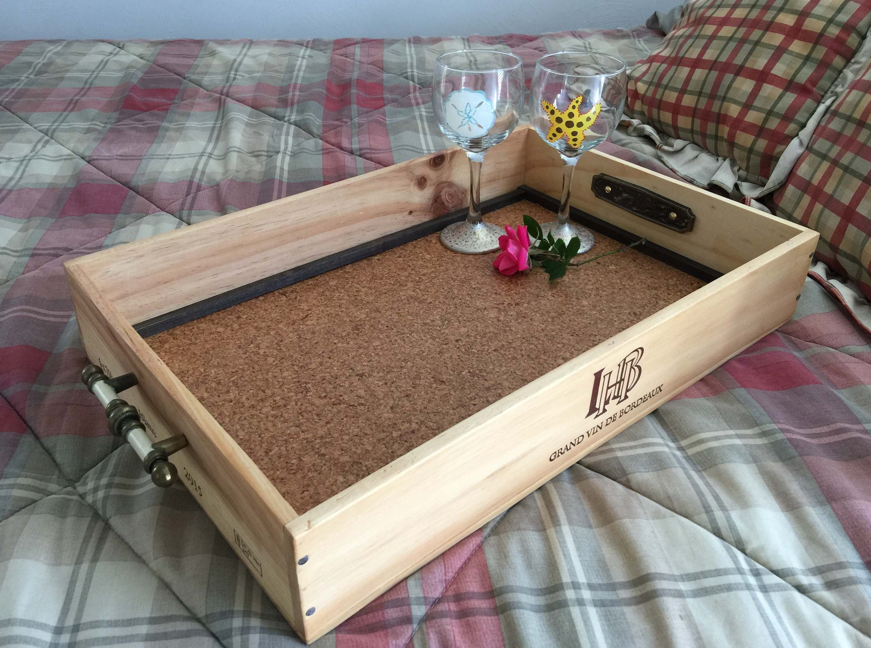 Wine Crate Serving Tray, Wooden Crate, Breakfast Tray, Fathers Day Gift, Wine Décor, Inbox, Ottoman Tray, French, Wine gift, Housewarming