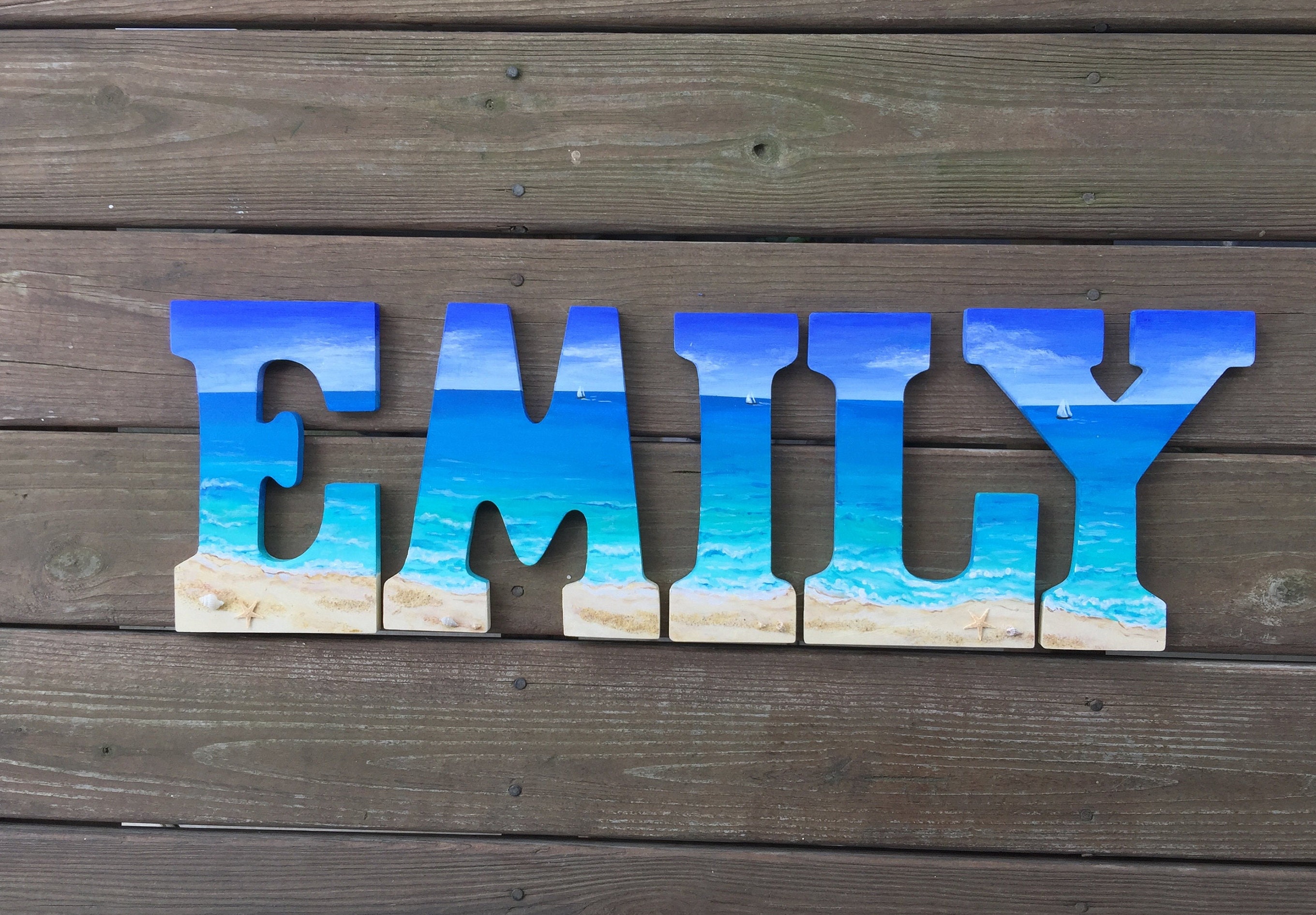 Beach Letter Art Hand Painted Beach letters Coastal Cottage Etsy