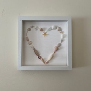 Open heart shell in a White Shadow Box Frame, Coastal Decor, Heart Mosaic, Seashell wall art, Mother's day gift, pink, beach wedding image 2