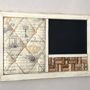 Shabby Chic French Memo Board: Chalkboard, Wine Cork Organizer