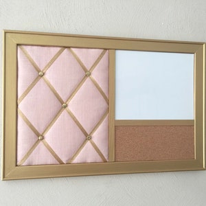 Blush and Gold Wall Art, cute office decor, Wall organizer, blush pink French Memo Board, Dry Erase Board and cork board, dorm decor