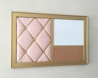 Blush and Gold Wall Art, cute office decor, Wall organizer, blush pink French Memo Board, Dry Erase Board and cork board, dorm decor