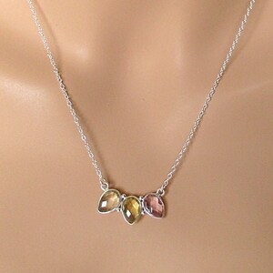 Delicate Gemstone Trio Pendant - Green Amethyst, Lemon Quartz, Amethyst, Sterling Silver