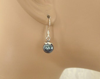 Swarovski Tahitian Pearl Earrings - Teal, Sterling Silver