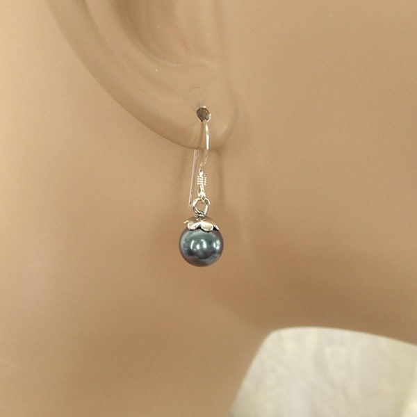 Swarovski Tahitian Pearl Earrings - Teal, Sterling Silver