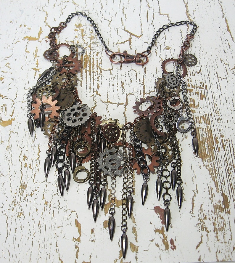 Cosplay Mixed Metal Steampunk Bib Necklace /& Earrings Set Welcome to the Machine