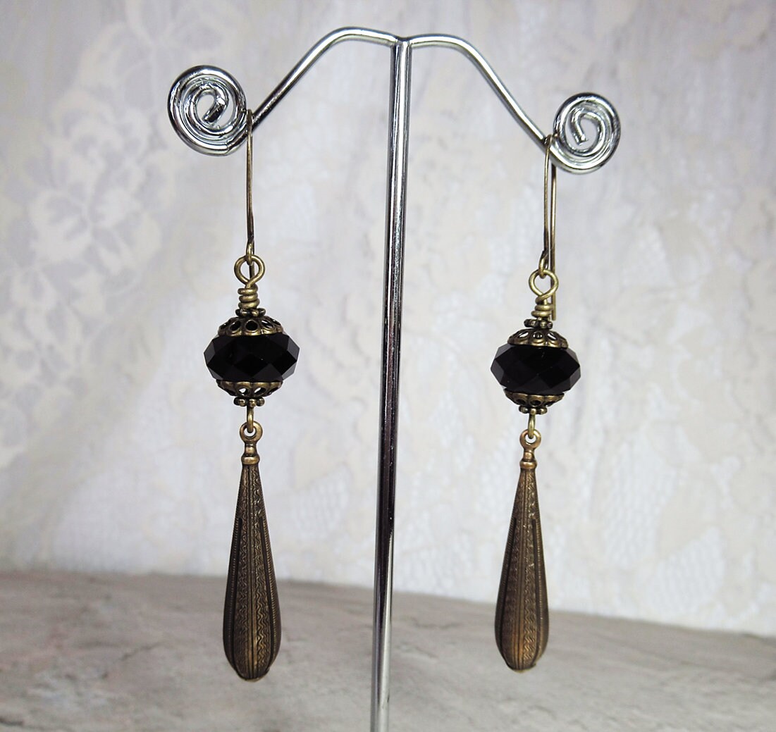 Black Swarovski Crystal Art Deco Teardrop Earrings Antique - Etsy