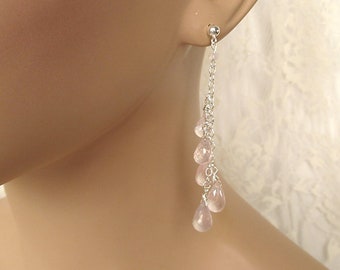 Rose Quartz Teardrop Earrings - Sterling Silver