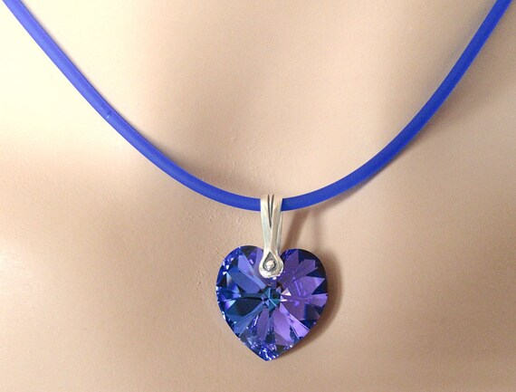 Heliotrope Purple and Blue Crystal Heart Necklace Sterling Silver Heliotrope Purple and Blue Crystal Heart Necklace Sterling Silver