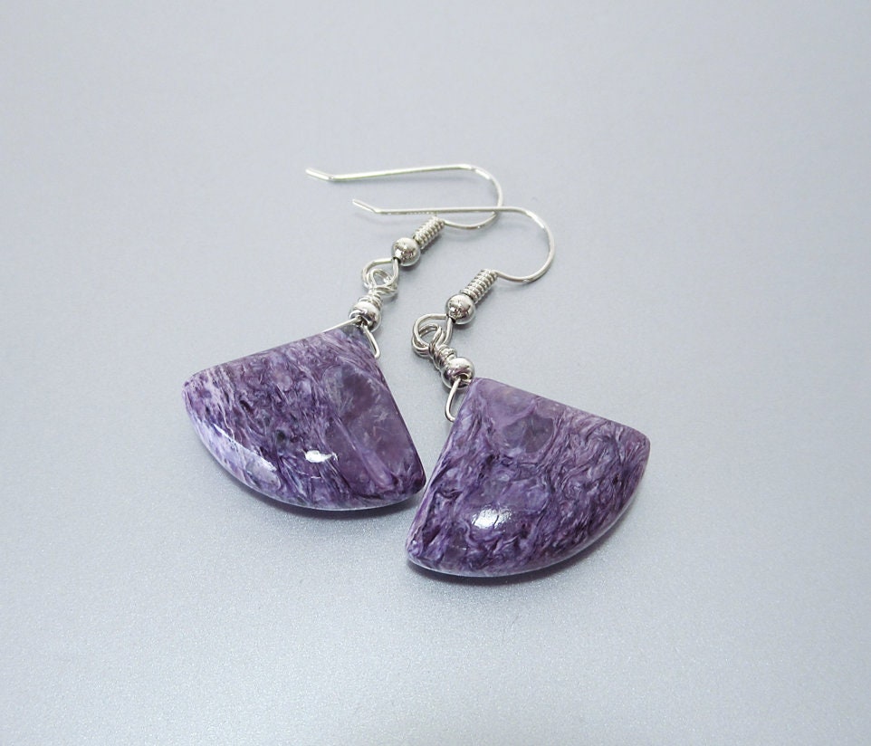 Purple Charoite Fan Earrings Sterling Silver - Etsy