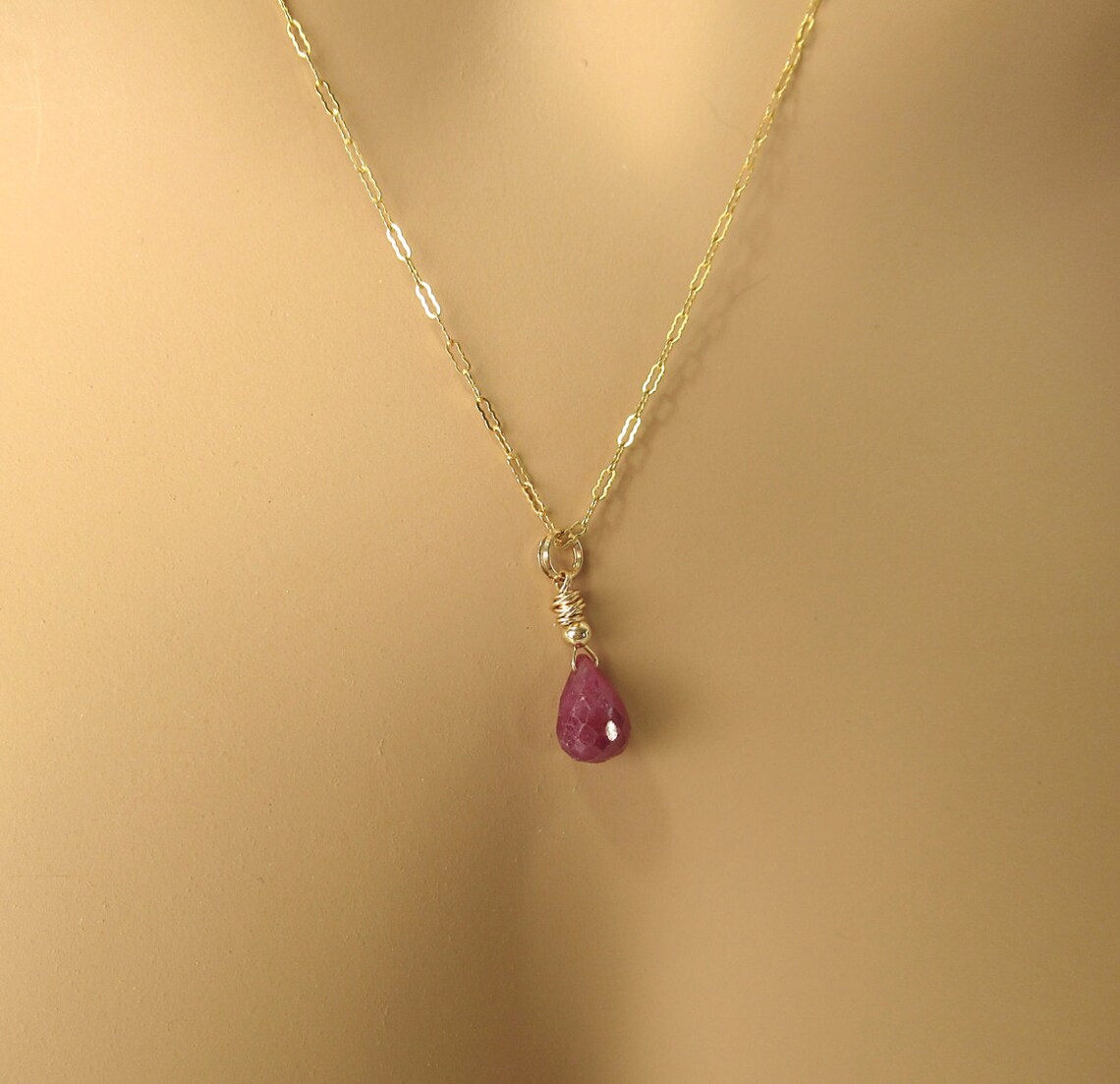 Ruby Teardrop Pendant Necklace 14K Goldfilled July Etsy