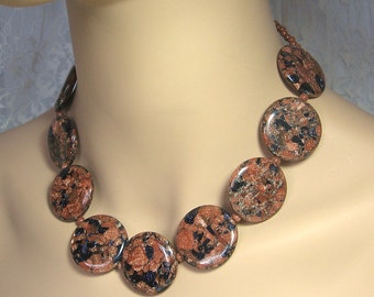 Burnt Orange & Navy Blue Necklace - Goldstone - Bluestone Mosaic Coin - Earrings