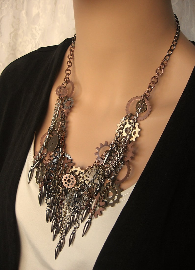 Cosplay Mixed Metal Steampunk Bib Necklace /& Earrings Set Welcome to the Machine