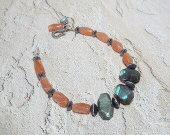 Sunstone & Labradorite Bracelet - Sterling Silver