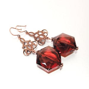 A-m-b-e-r Hexagon Crystal Earrings - Antique Copper